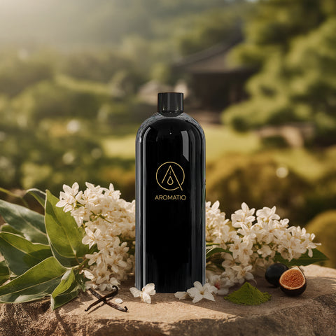 KYOTO blends green tea leaves, sweet grass, herbs and warm vanilla with soft woods. A serene, balanced fragrance inspired by peaceful Japanese gardens.