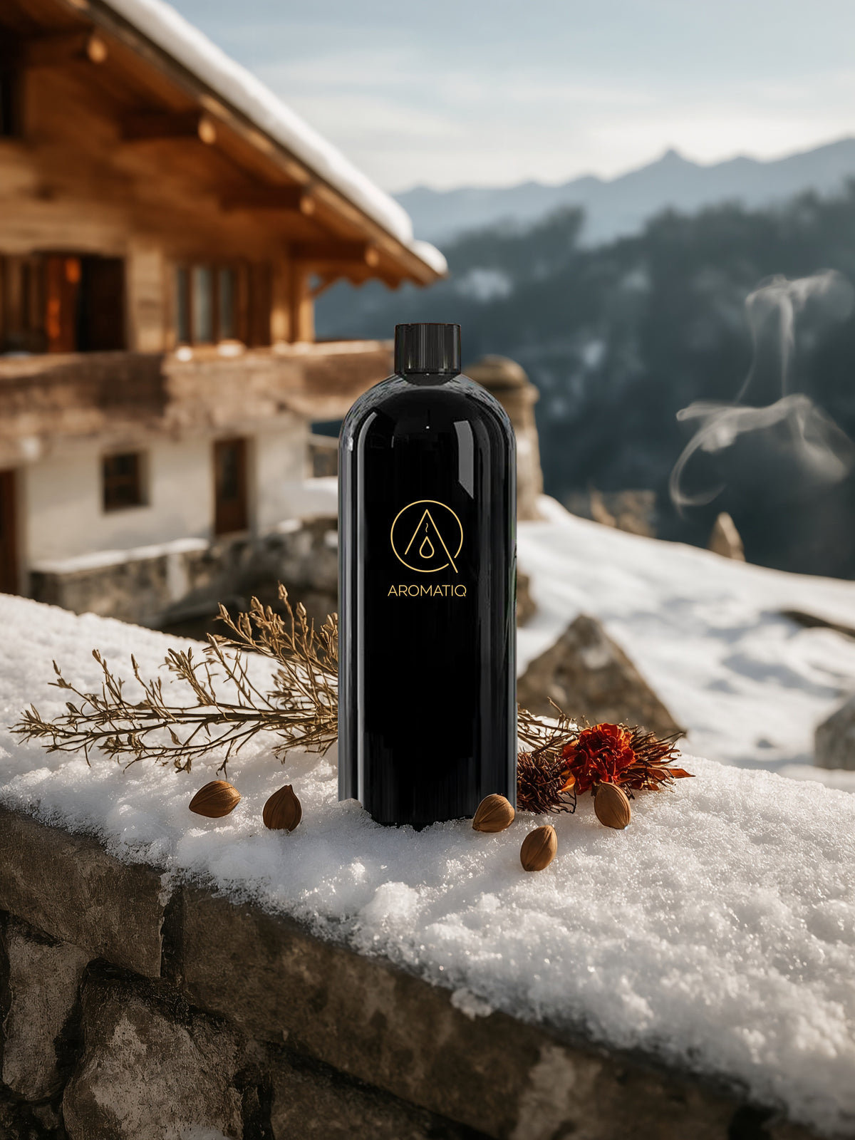 ZERMATT blends smoke, cedar, cardamom, oud and amber into a deep winter fragrance. Dark woods, soft spice and alpine stillness in a premium AROMATIQ diffuser.